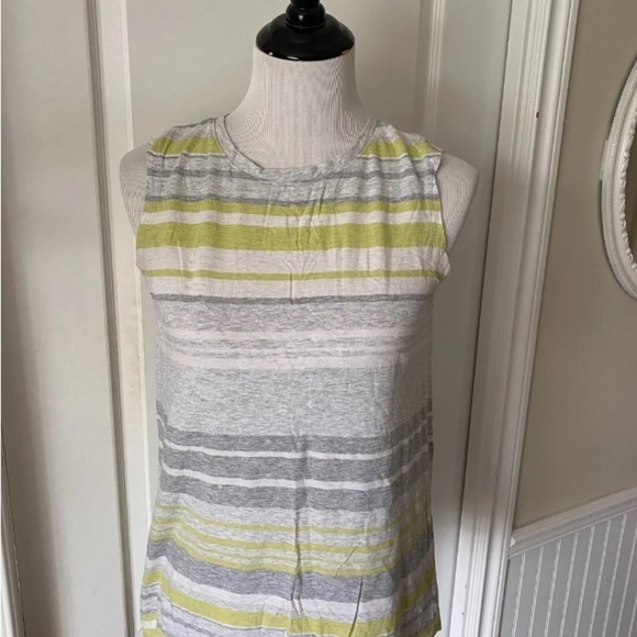 Womens Athleta Sz Small Tank Top Scoop Neck Sleeveless White Stripe Gray Breezy - Picture 2 of 6